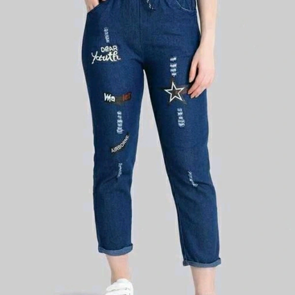 Navy Blue Denim Joggers For Women - 26