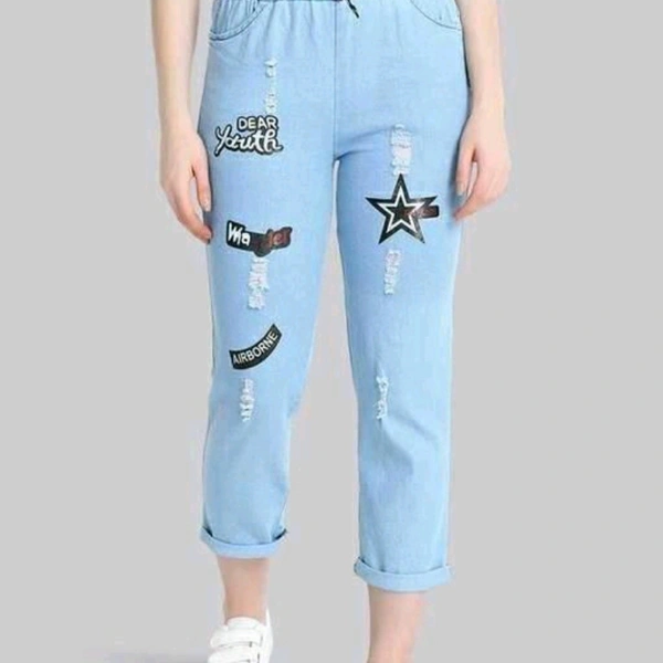 Sky Blue Denim Joggers For Summer - 26