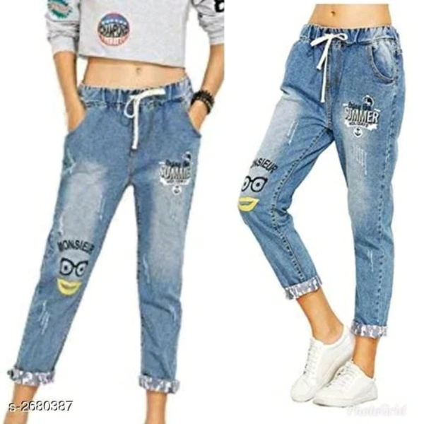 Faded Denim Joggers for Women - 26