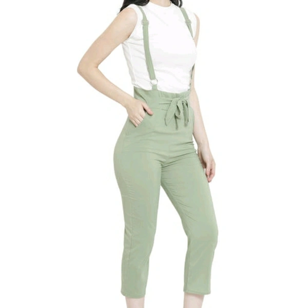 Green Stretchable Cotton Blend Dungaree For Women - 26