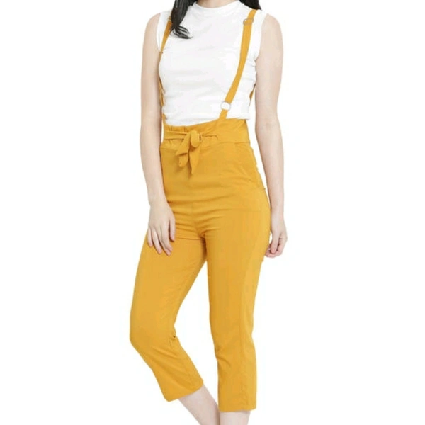Yellow Stretchable Cotton Blend Dungaree For Women - 26