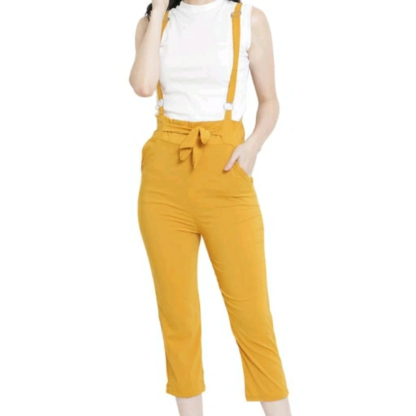 Yellow Stretchable Cotton Blend Dungaree For Women - 32