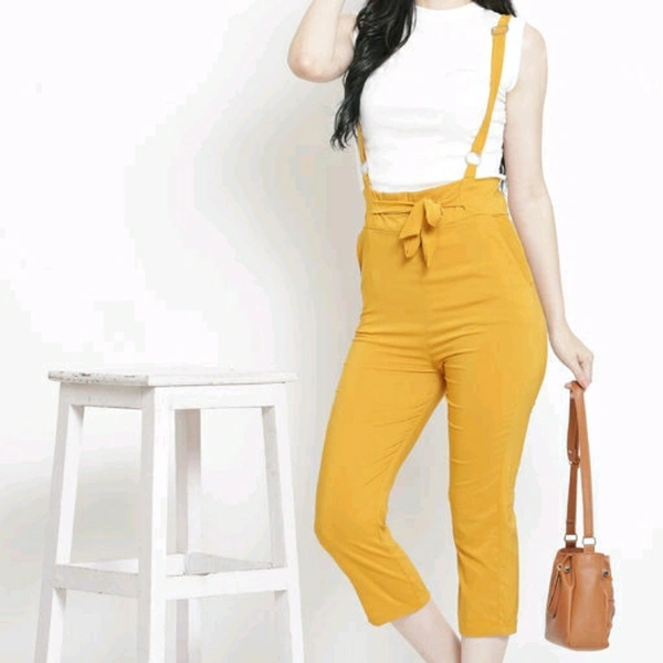 Yellow Stretchable Cotton Blend Dungaree For Women - 32