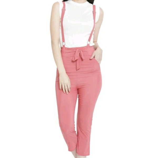Light Pink Stretchable Cotton Blend Dungaree For Women - 28