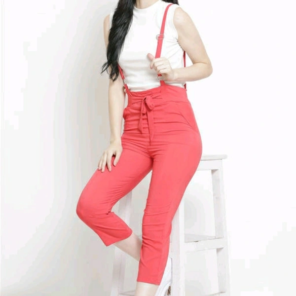 Pink Stretchable Cotton Blend Dungaree For Women - 30