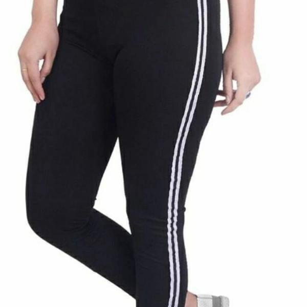 Double Striped Black Cotton Lycra Jegging - 28