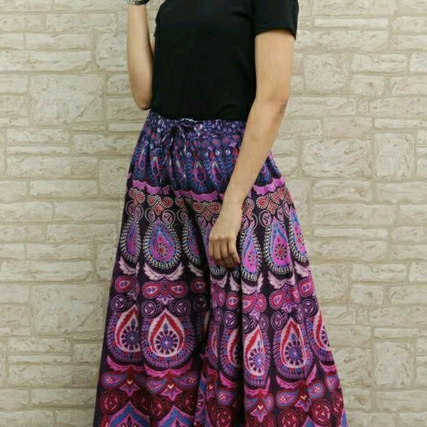 Purple Patterned Cotton Palazzo - Free Size