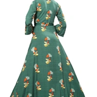 Green Printed Crepe Three Quarter Sleeve Dress For Women - XL