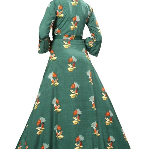Green Printed Crepe Three Quarter Sleeve Dress For Women - XL