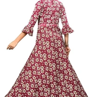 Red Printed Crepe Three Quarter Sleeve Dress For Women - M