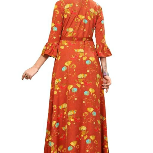 Orange Printed Crepe Three Quarter Sleeve Dress For Women - M
