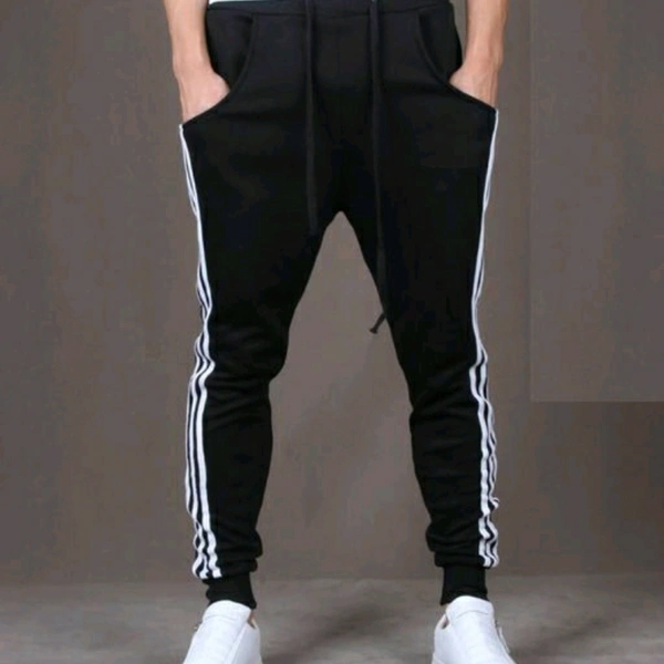 Men's Casual Solid Black Track Pant - M
