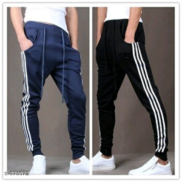 Men's Casual Solid Combo Of Black And Blue Track Pants - XL