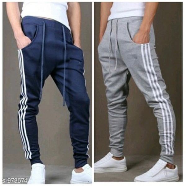 Men's Casual Solid Combo Of Grey And Blue Track Pants - S
