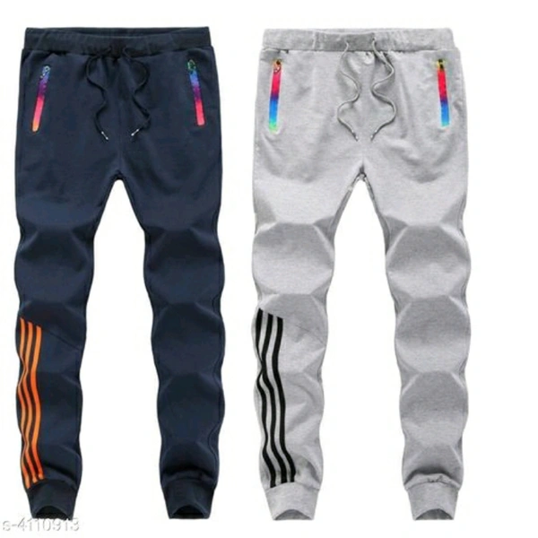 Men's Cotton Blend Combo Of Grey And Blue Track Pants - M