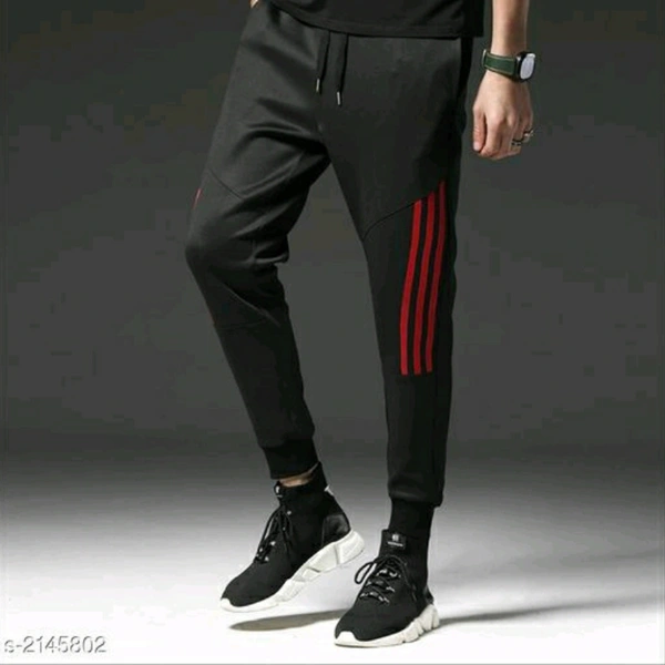 Black Polyester Track Pant (Red Stripes) - XL