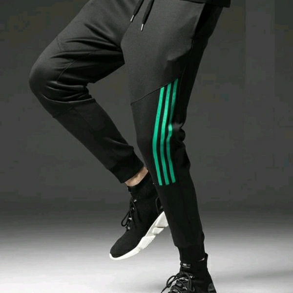 Black Polyester Track Pant (Green Stripes) - L