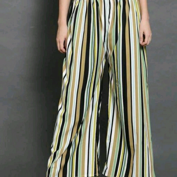 Green And Black Vertical Striped Women's Palazzo - 36