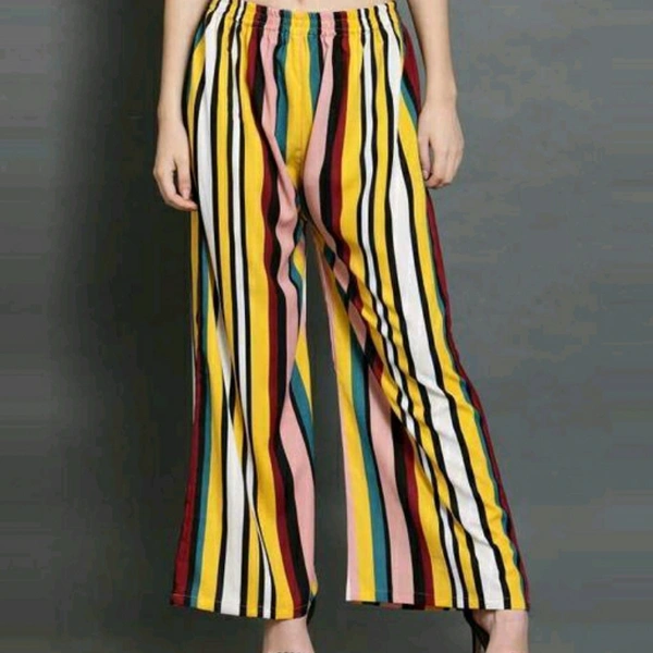 Yellow And Red Horizontal Striped Women's Palazzo - 36