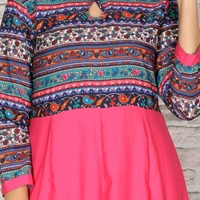 Crepe Flared Printed Pink Kurti - XL