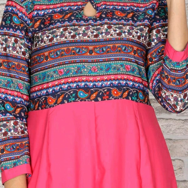 Crepe Flared Printed Pink Kurti - XL