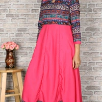 Crepe Flared Printed Pink Kurti - XL