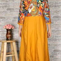Crepe Flared Printed Yellow Kurti - S