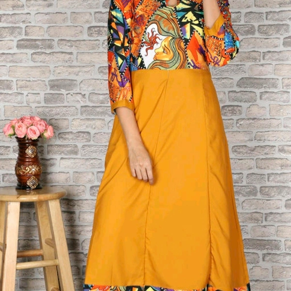 Crepe Flared Printed Yellow Kurti - M