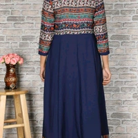 Crepe Flared Printed Blue Kurti With Patterns - XS