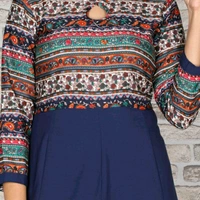 Crepe Flared Printed Blue Kurti With Patterns - M