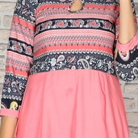 Crepe Flared Printed Light Pink Kurti - M