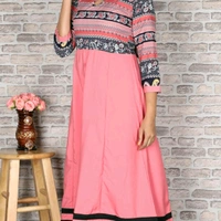 Crepe Flared Printed Light Pink Kurti - XL