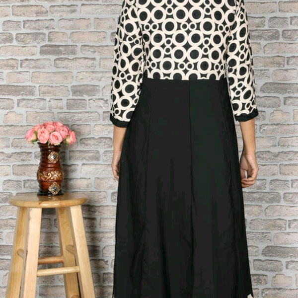 Crepe Flared Printed Black Kurti - S