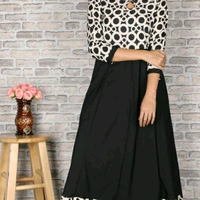 Crepe Flared Printed Black Kurti - L