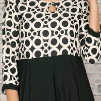 Crepe Flared Printed Black Kurti - XL