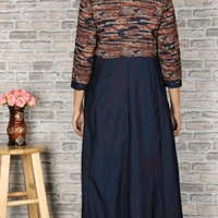 Crepe Flared Printed Dark Blue Anarkali Kurti - S