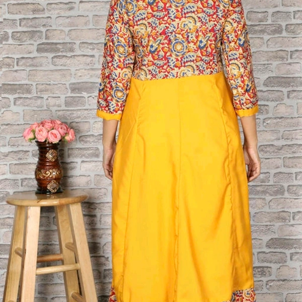 Crepe Flared Printed Yellow Kurti - XS