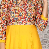 Crepe Flared Printed Yellow Kurti - XS