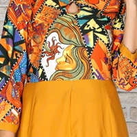 Crepe Flared Printed Mustard Kurti - XL