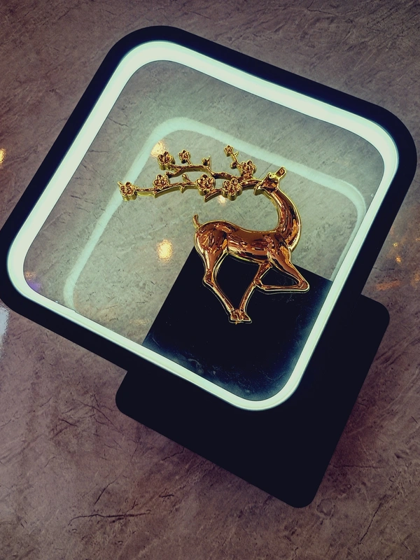 Square Golden Deer With White Light Effect Wall Light - Black