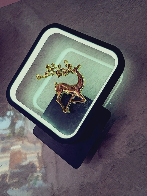 Square Golden Deer With White Light Effect Wall Light - Black