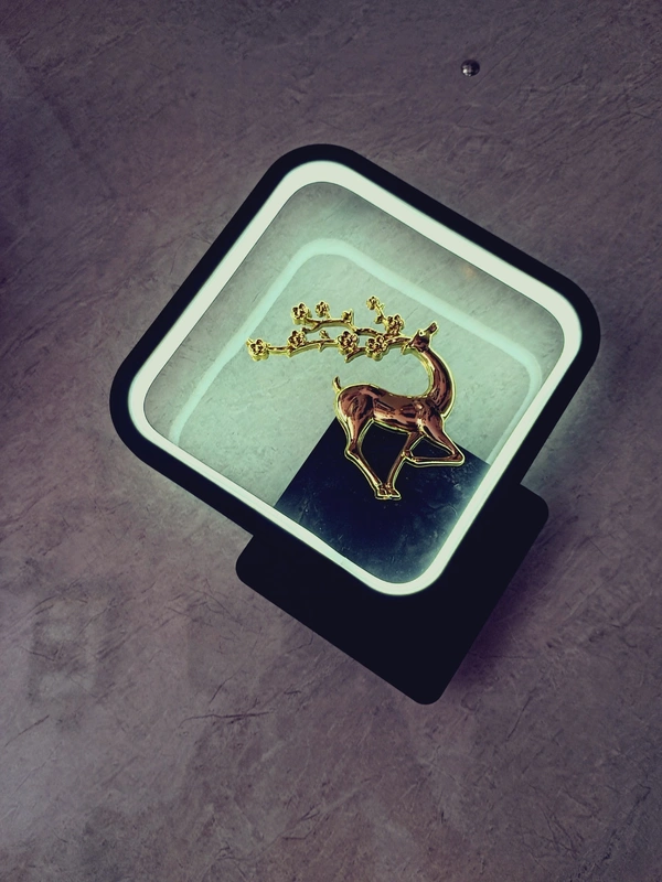 Square Golden Deer With White Light Effect Wall Light - Black