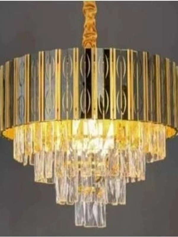 Modern Drum Shade Crystal Chandelier | Tiered Crystal Rod Chandelier in Jaipur - Sriramlighthouse.in - Gold, Black, White