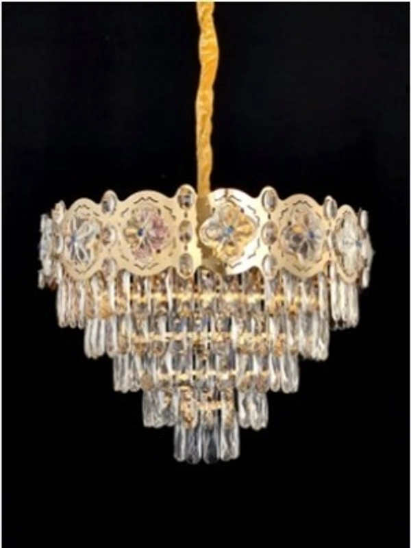 Ornate Brass & Crystal Chandelier | Classic Vintage Design Chandelier in Jaipur - Sriramlighthouse.in - White, Gold