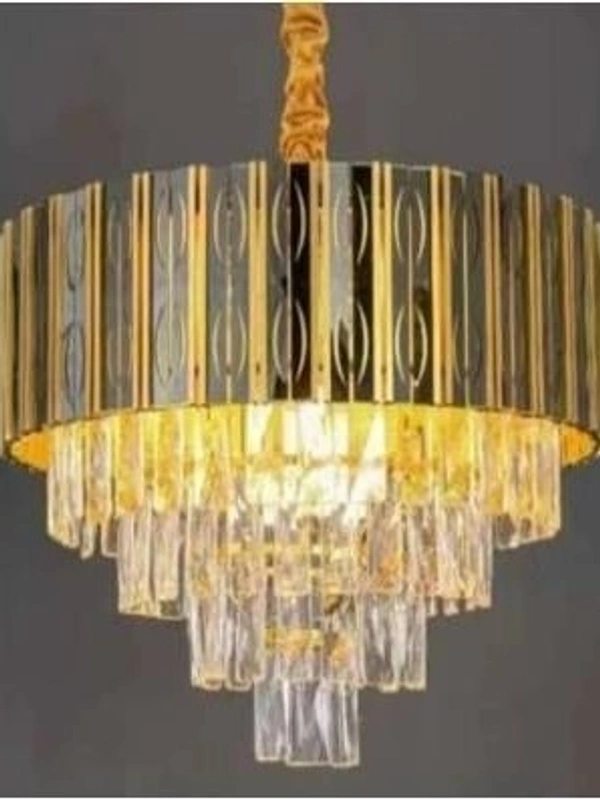 Modern Drum Shade Crystal Chandelier | Tiered Crystal Rod Chandelier in Jaipur - Sriramlighthouse.in - Gold, Black, White