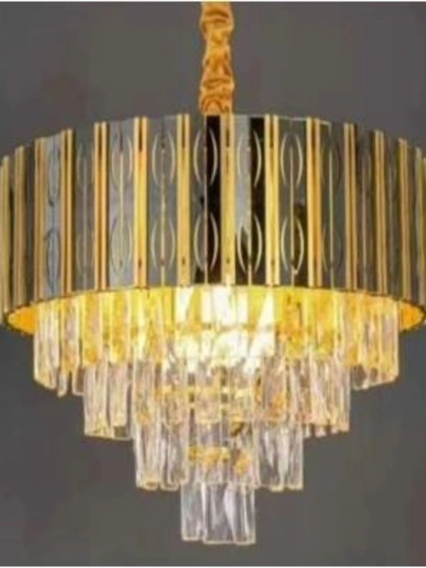 Modern Drum Shade Crystal Chandelier | Tiered Crystal Rod Chandelier in Jaipur - Sriramlighthouse.in - Gold, Black, White