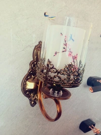 White Glass Mounted Wall Lamp With Bulb - Gold