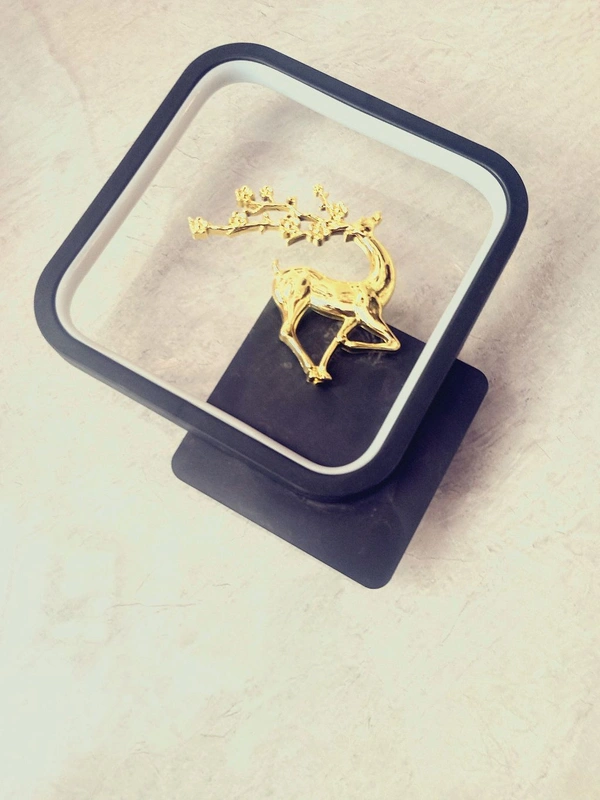 Square Golden Deer With White Light Effect Wall Light - Gold