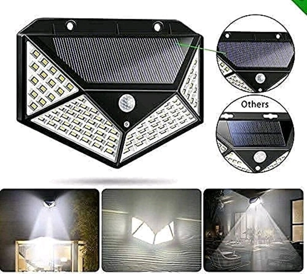 Solar Plus Solar Light 100 LED Motion Sensor Light 4 Side Bright Light with Dim Mode - Security Lamp for Home,  Outdoor Waterproof Wall Night Light, Bright Solar Wireless Security Motion Sensor Light