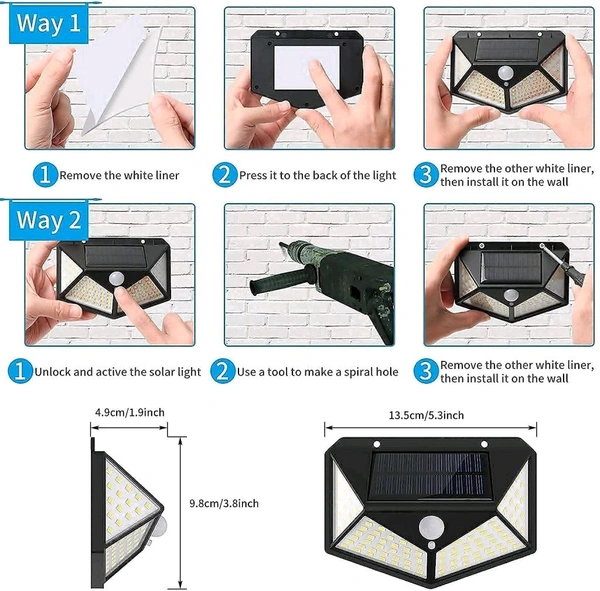 Solar Plus Solar Light 100 LED Motion Sensor Light 4 Side Bright Light with Dim Mode - Security Lamp for Home,  Outdoor Waterproof Wall Night Light, Bright Solar Wireless Security Motion Sensor Light